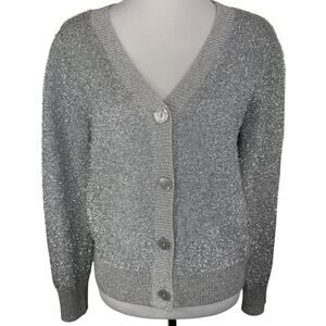 Kate Spade New York Sparkle Cardigan Sweater, Silver Metallic, Medium
